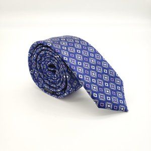 Laurant Bennet Milano Men's Dress Skinny Neck Tie Blue Geometric 57"L 2 1/8"W